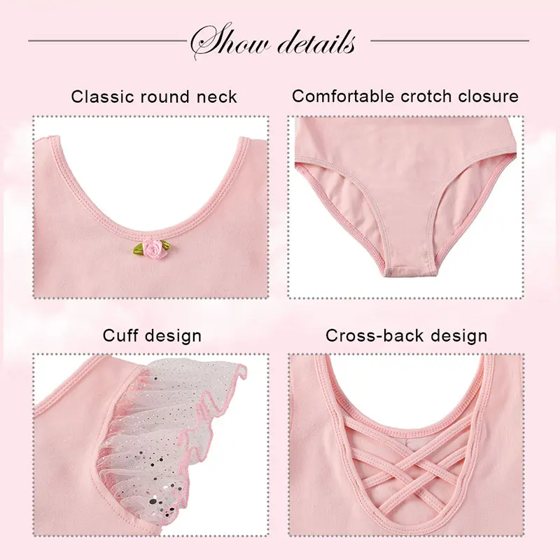 AOQUNFS Ballet Dance Dress For Girls Tutu Skirted  Ruffle Sleeve Gymnastic Criss-Cross Back Toddler Ballet Leotard Dance Costume