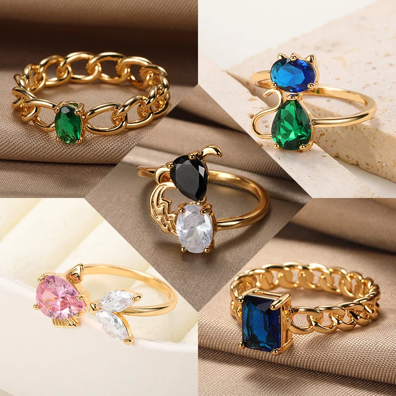 Kitten Puppy Goldfish Rings for women Cuban Finger Rings Multicolor Zircon Circlet Fashion Jewelry Friends Girls Holiday Gifts