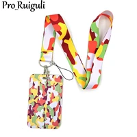 color camouflage lanyard credit card id holder bag student women travel card cover badge car keychain decorations