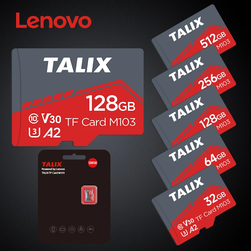 Фото Карта памяти Lenovo Talix Ultimate Speed M103 Micro SD TF 32GB 64GB 128GB 256GB 512GB A2 U3 C10 V30 для камер, дронов, телефонов №1