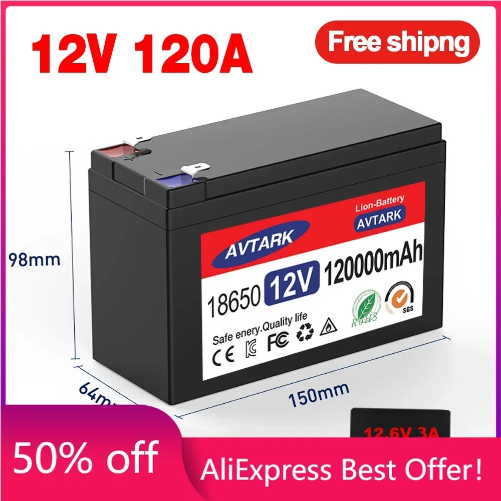 

12v 18650 Li-ion rechargeable battery pack 120Ah 30A battery for solar energy built-in high current BMS electric vehiclebattery