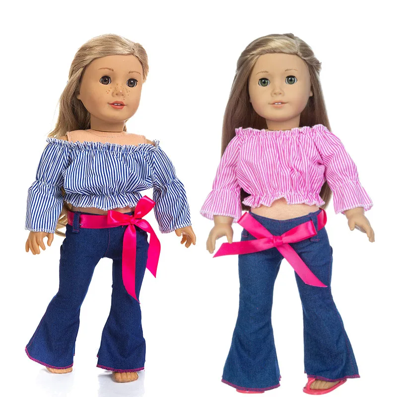 

New Stripe Denim Flared Trousers Suit Fit for American Girl Doll Clothes 18-inch Doll ,Christmas Girl Gift