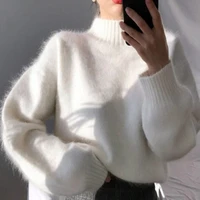 2022 new autumn and winter half high neck white sweater women loose pullover with thick sweater