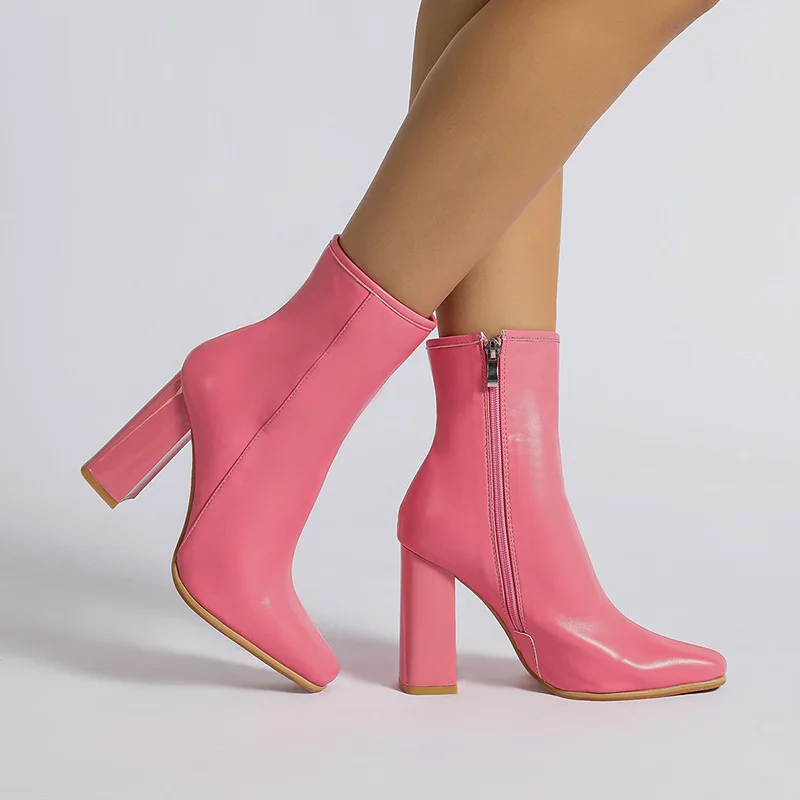 

Сапоги женские до середины икры, роскошная дизайнерская обувь на молнии, зимняя модная обувь, сабо на платформе, розовые, большие размеры