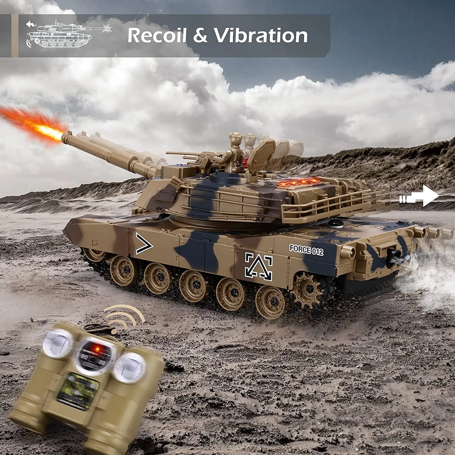 

1:24 RC Infrared Battle Tank Smoke Effect Lights Remote Contro Electric Alloy Crawler Tank Simulation Gifts Toys for children