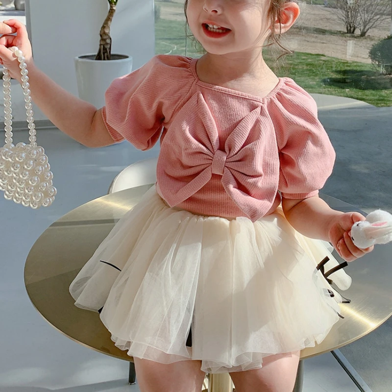 

Girls Sets Clothes Summer Short Sleeve Shirt Tops Bow Baby T Shirt for Girl Children T-shirt & Tutu Skirt Baby Girls Clothes
