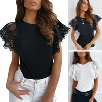 new womens sexy one shoulder lace patchwork patchwork bare neck stitching lace up sleeve t shirt tops