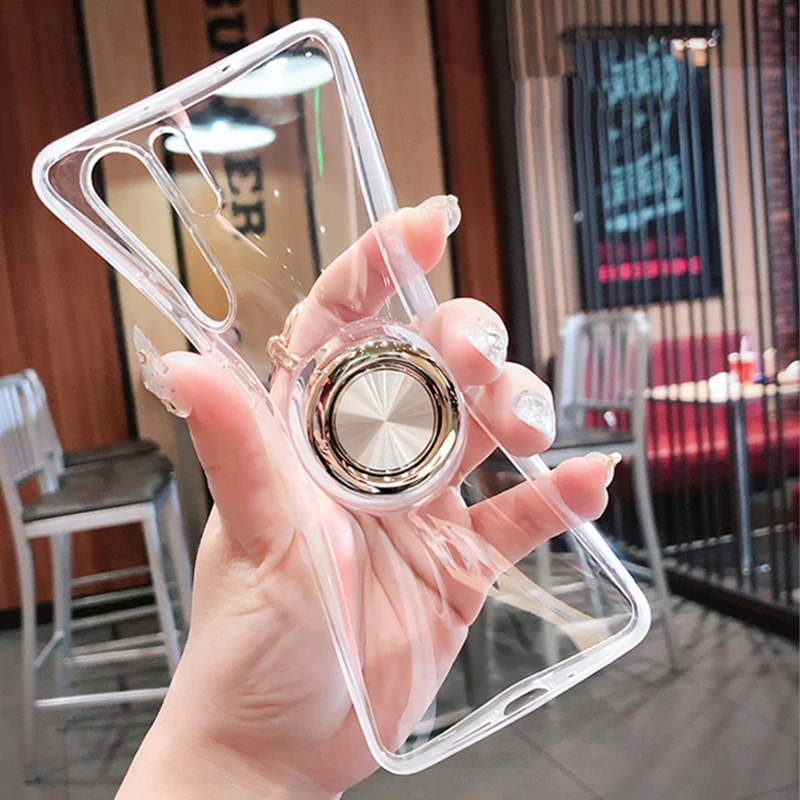Transparent Silicone Magnetic Case For Huawei P30 P20 Pro Lite P30Pro P30Lite P20Pro P40Pro Soft Cover With Ring Holder Stand on