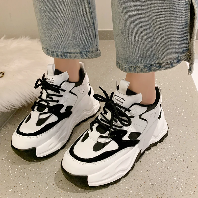 

XIXIYIPIN Fashion Casual Women White Chunky Sneakers Lace-up Skateboard Summer Sports Walking Vulcanized Flats Platform Shoes