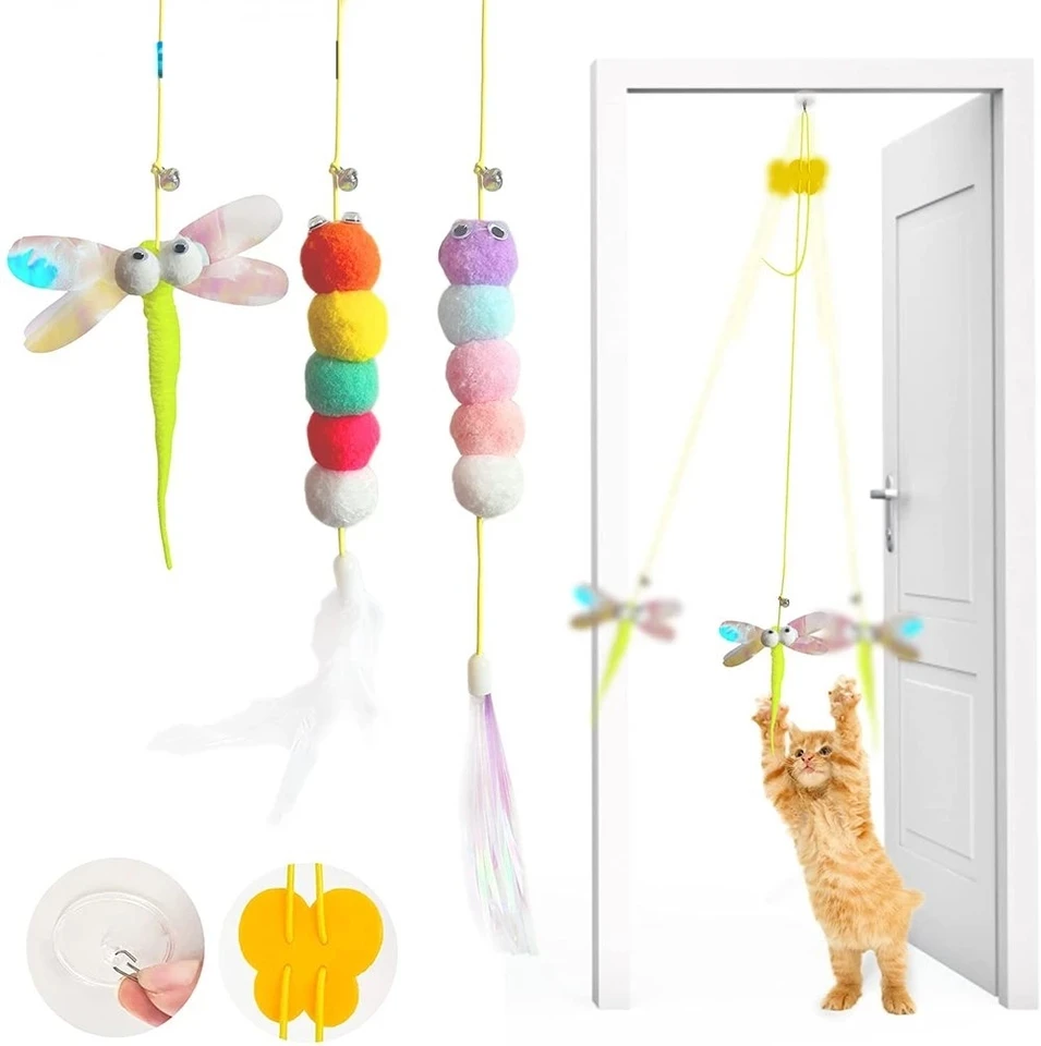 

Teaser Toy Cat 1/3/5pcs Pet Interactive Rope Retractable Door Pet Cat Supplies Cat Funny Scratch Elastic Toys Hanging Playing