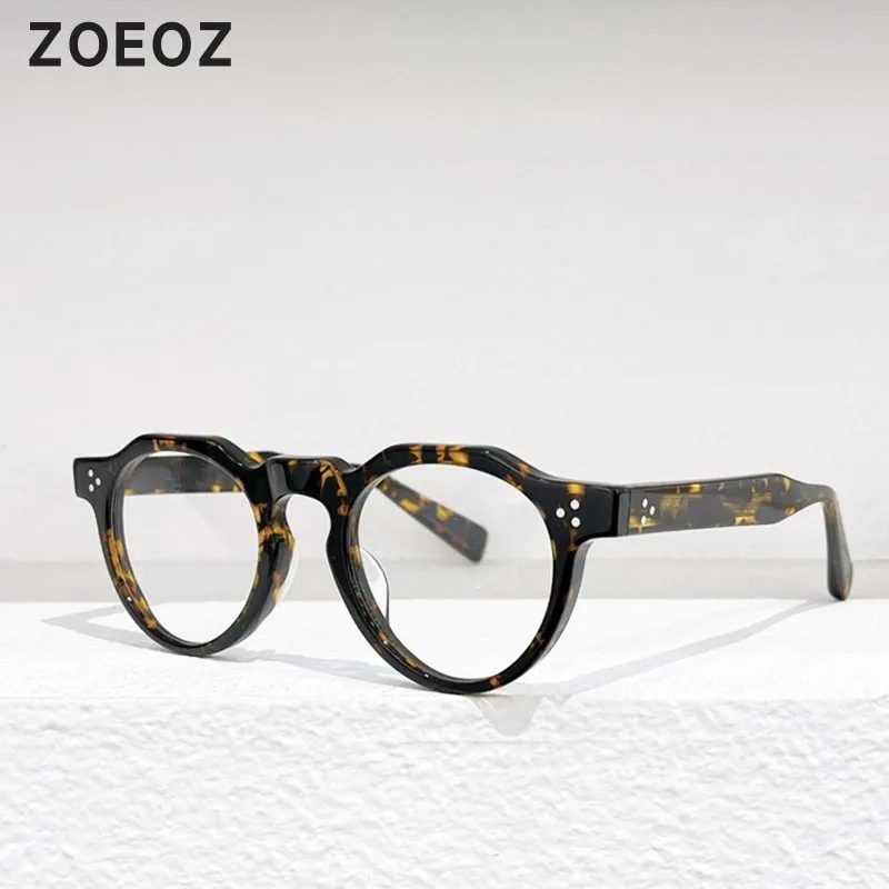 

Japanese Designer Model Personality round Retro Optical Myopia Frame Plate Leopard Print Glasses Frame Black 46mm