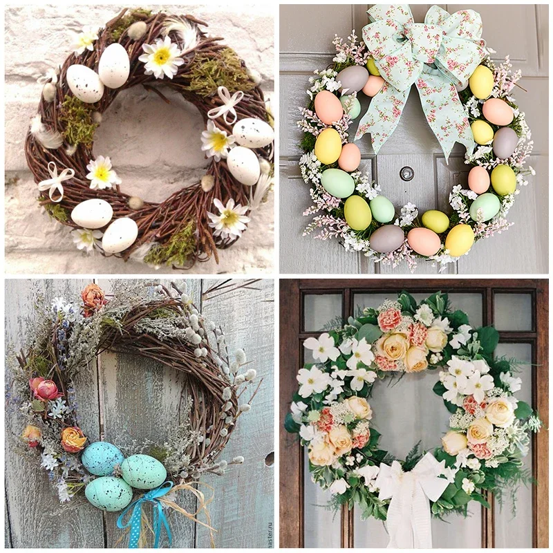 Round Natural Rattan Ring Christmas Garland Hanging Ornament DIY Floral Wreath Wedding Decoration Home Decor 10/12/15/20/25/30cm