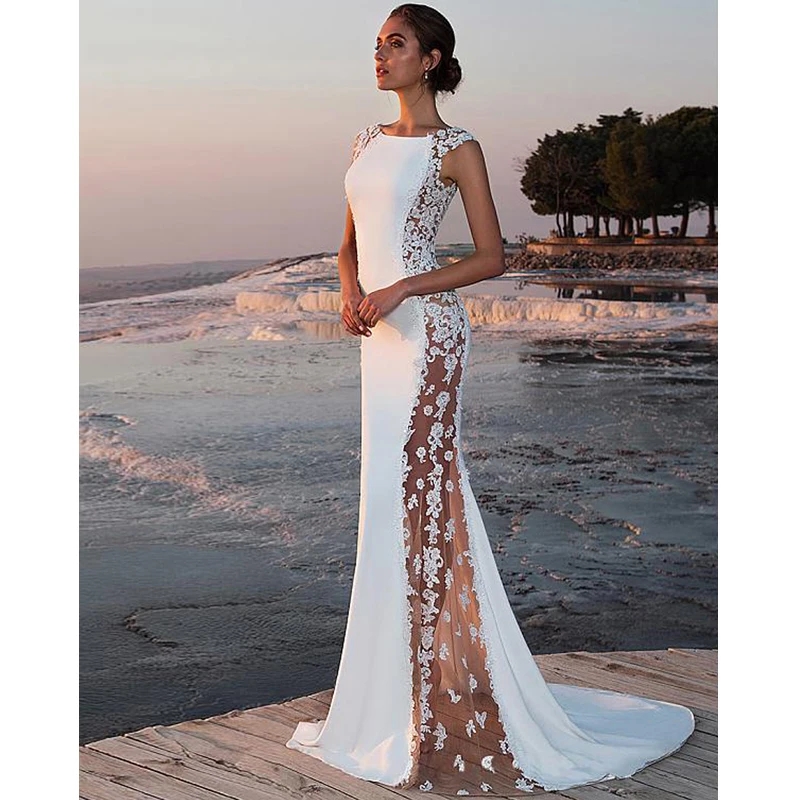 

2019 White Lace Long Maix Dress Womens Sleeveless Evening Formal BallGown Vestido De Mujer