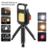 mini led keychain light with tripod mutifuction portable usb rechargeable outdoor camping hiking cob flashlight magnetic lantern