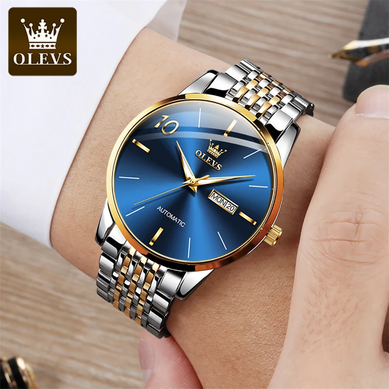 OLEVS Mechanical Watches for Men Luxury Automatic Waterproof Wristwatches Men Gift Stainless Steel Week Date Relogio Masculino