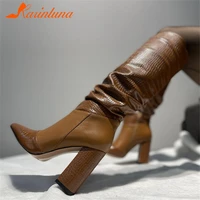 krainluna 2022 new fashion female boots square high heels zip knee high women boots spring autumn shoes ladie big size 34 43