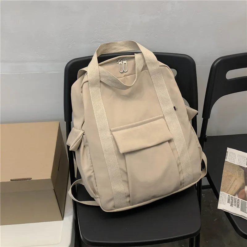 New Korean Style Solid Color Bookbag Nylon Casual Schoolbag Women'S Waterproof Simple Backpack Teenage Girls Travel Bag