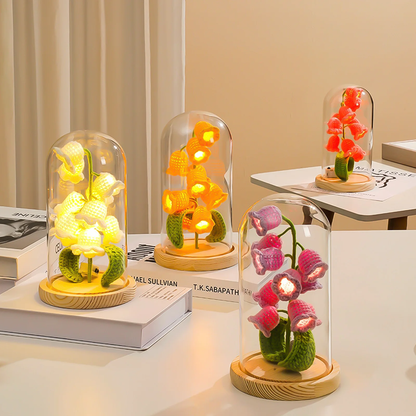 

Цветочная Ночная лампа, ручная вязаная крючком лампа в виде ландыша бонсай, кнопка, атмосферная лампа для праздничных подарков, искусственн...