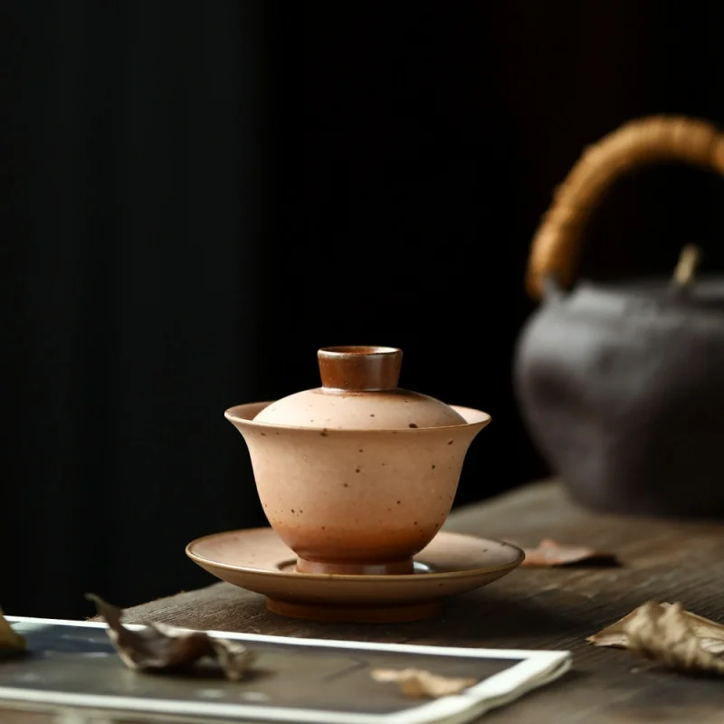 

Каменная посуда ручной работы Mr. Qing в японском стиле San Cai большая чайная чаша огненная метка матовая желтая древесная горелка густая шина Кунг-ф