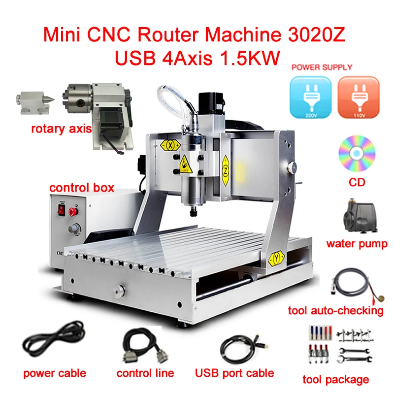 

Mini CNC Router Machine 3020Z 1.5KW 1500W VFD Spindle For Wood Metal Working