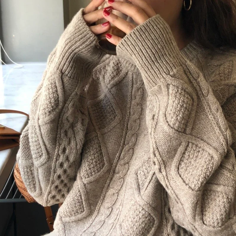 Пуловер Ретро жареный тесто твист свитер женский осенне-зимний Свободный