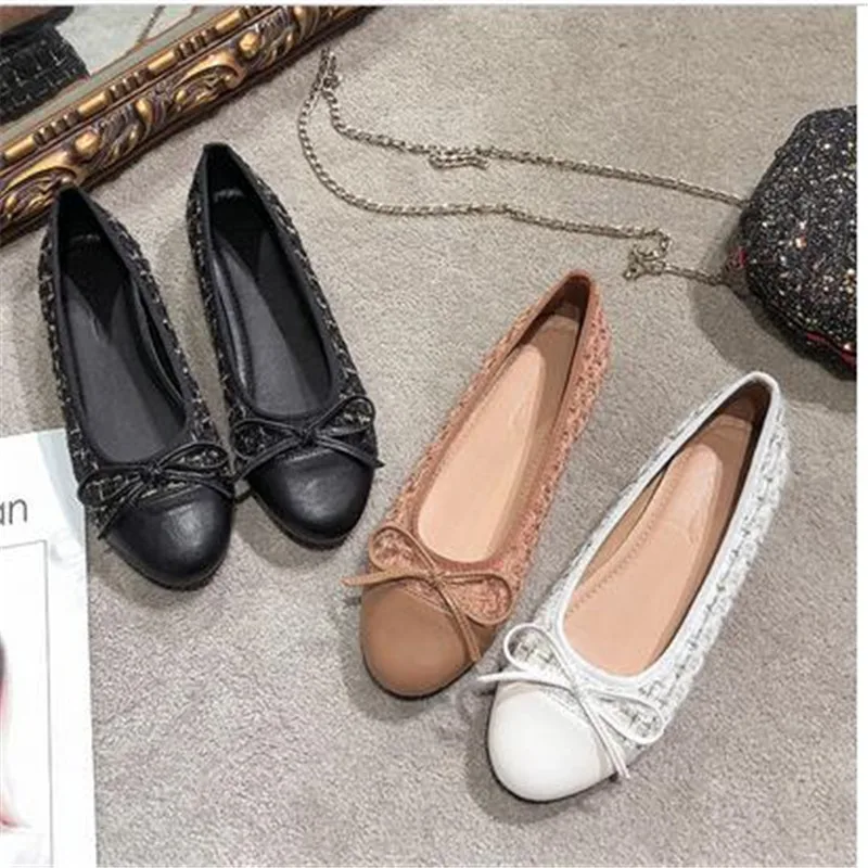 

Балетки женские с круглым носком, твидовые удобные, без застежки, плоская подошва, туфли для беременных, большие размеры до 44-го, J96