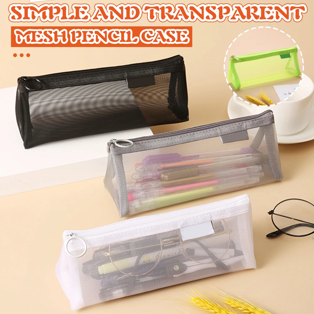 

Transparent Mesh Pencil Case Multipurpose Stationery Storage Bag for Students