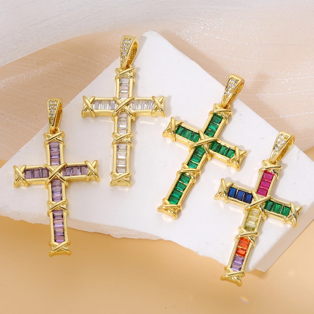 

Juya DIY Religious Jewelry Supplies 18K Real Gold Plated Christian Cross Charms For Women Men Rosary Pendant Necklace Making