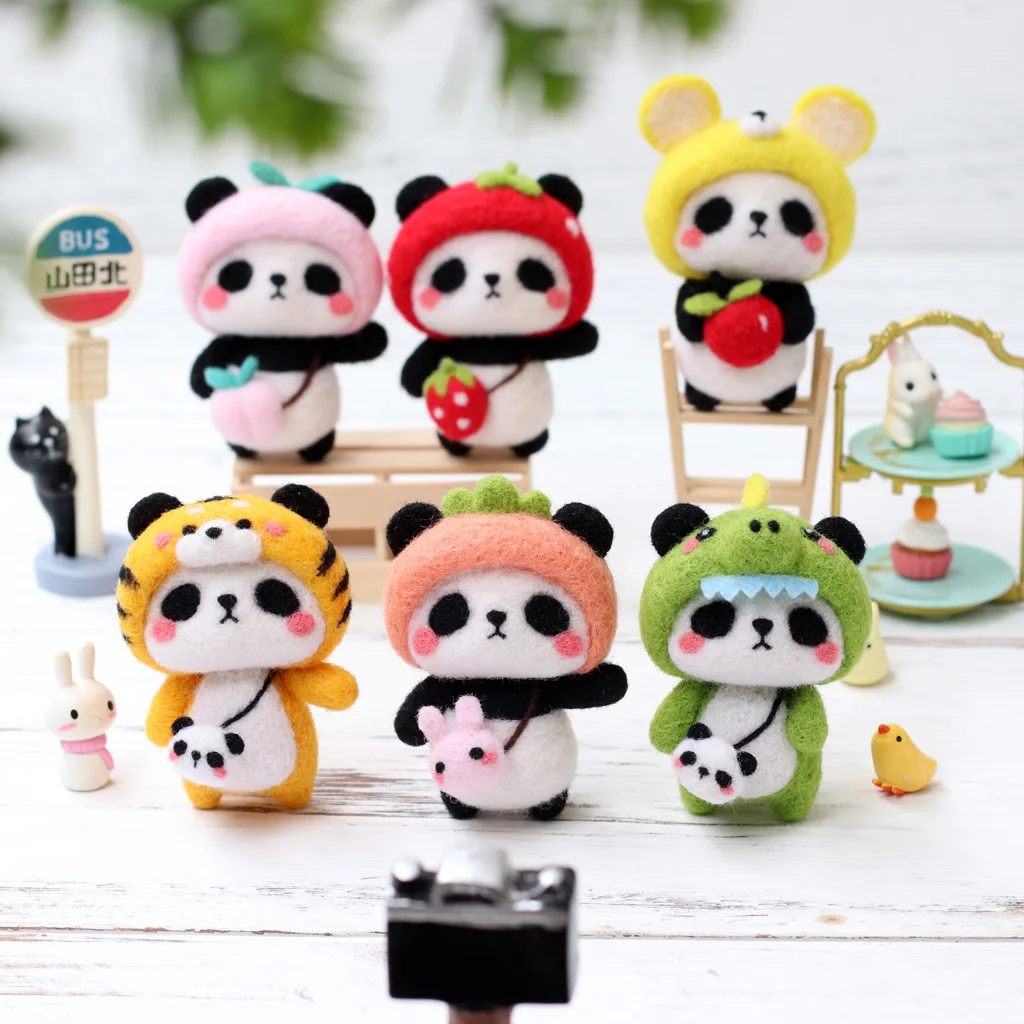 

New Wool Felt Poking Le Diy Material Package Handmade Beginner Wool Poke Pin Panda Women Bag keyring Pets Doll Toy