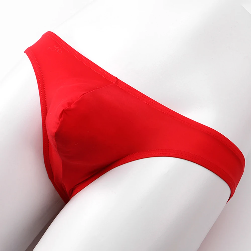 

Мужские сексуальные брифы из ледяного шелка, бесшовные трусики-стринги с низкой посадкой, сумка для бикини, Молодежные треугольные трусики