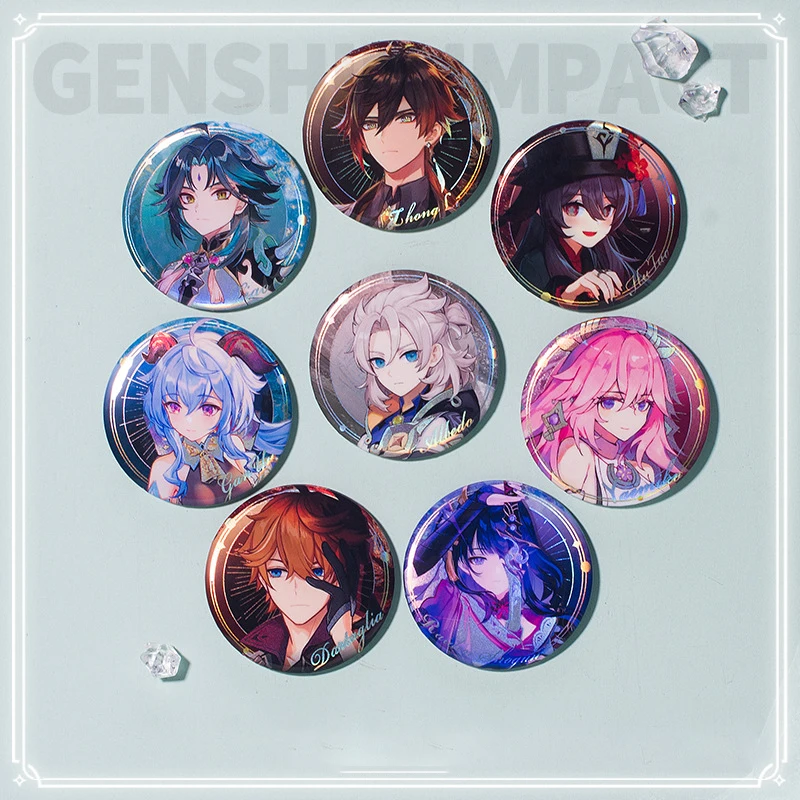 

58mm Pin Brooch Impact Game Genshin Cosplay Badge Anime Yae Miko Xiao Zhongli Accessory for Clothing Backpack Decoration Gift