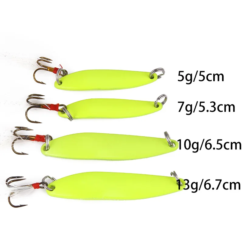 Купи 1Pcs 5g 7g 10g 13g Luminous Metal Fishing Lure Sequins Hard Bait Feather Hooks For Trolling Trout Spinner Spoon Bait Bass Pike за 24 рублей в магазине AliExpress