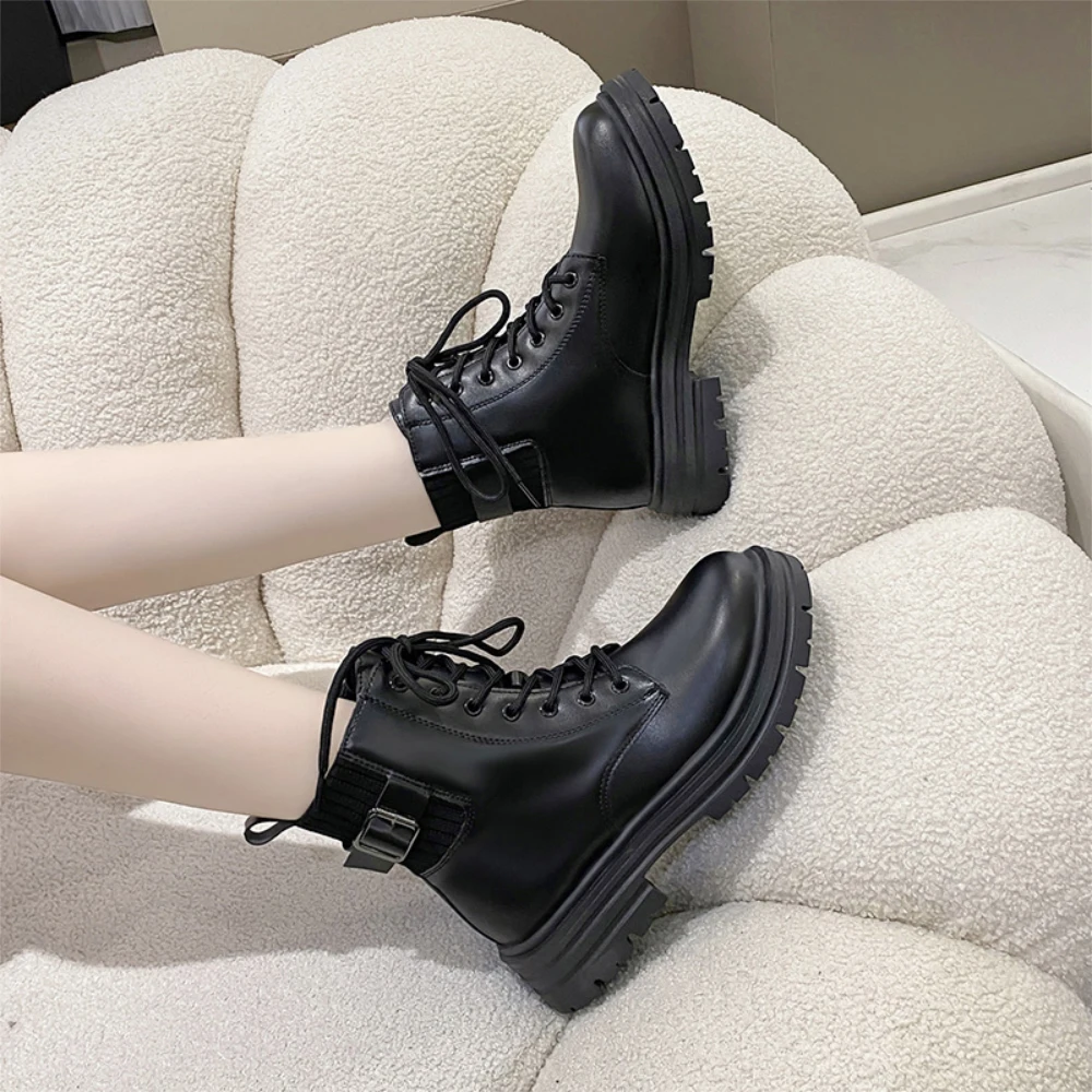 Martin boots women's platform yellow shoes lace-up thick heel ankle boots Mountaineering motorcycle boots students