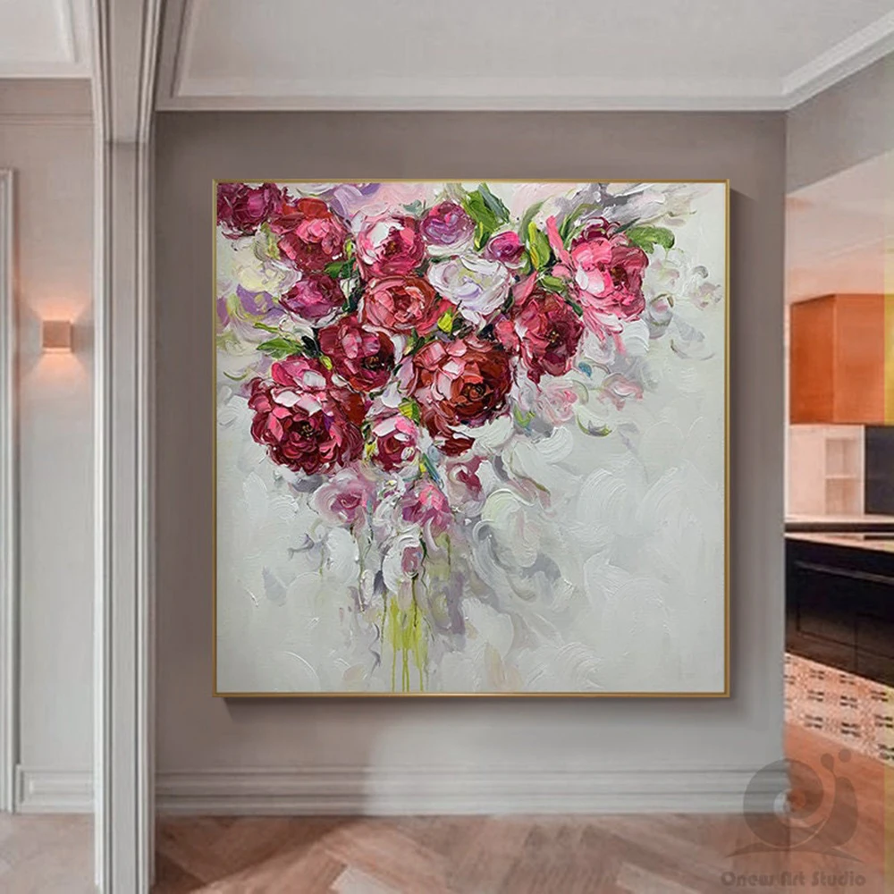 

Hand-painted Thick Texture Flower Oil Painting Retro Realistic Canvas Art Home Wall Living Room Bedroom Porch Restaurant Decor