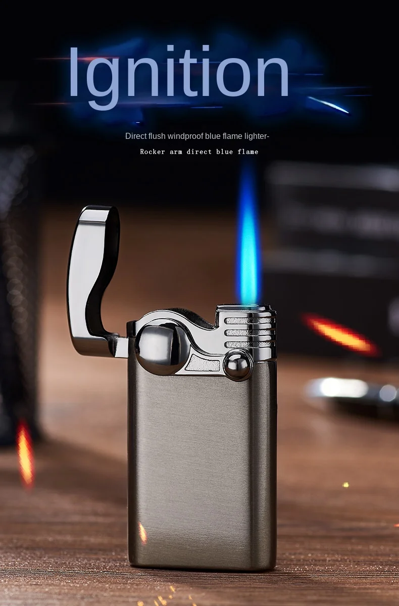 

Business Metal Windproof Inflatable Blue Flame Straight At Rocker Lighters