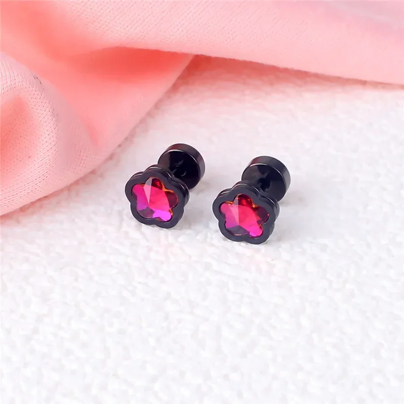 Модные Разноцветные серьги-гвоздики в стиле панк с цветами и кристаллами из