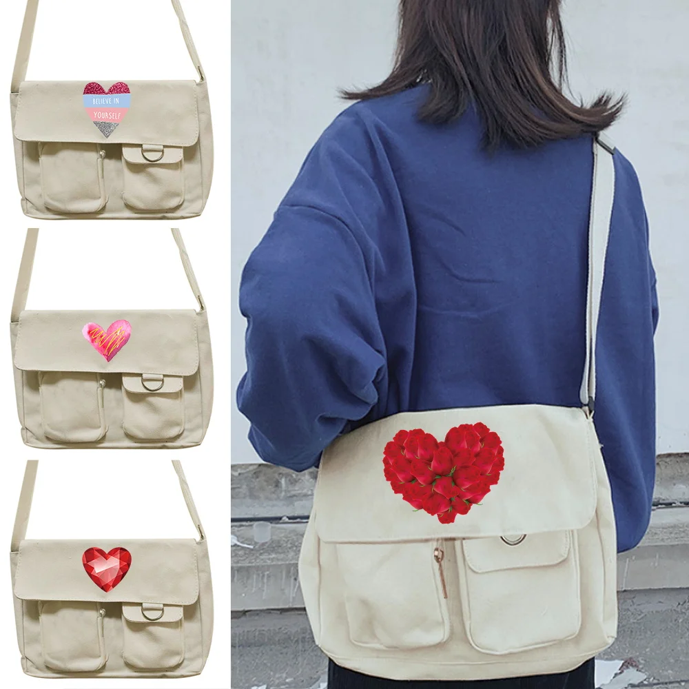 

Unisex Messenger Bag Shopping Fashion Shoulder Large Capacity Tote Bags Cross Bags love Series Print travel Canvas Crossbody