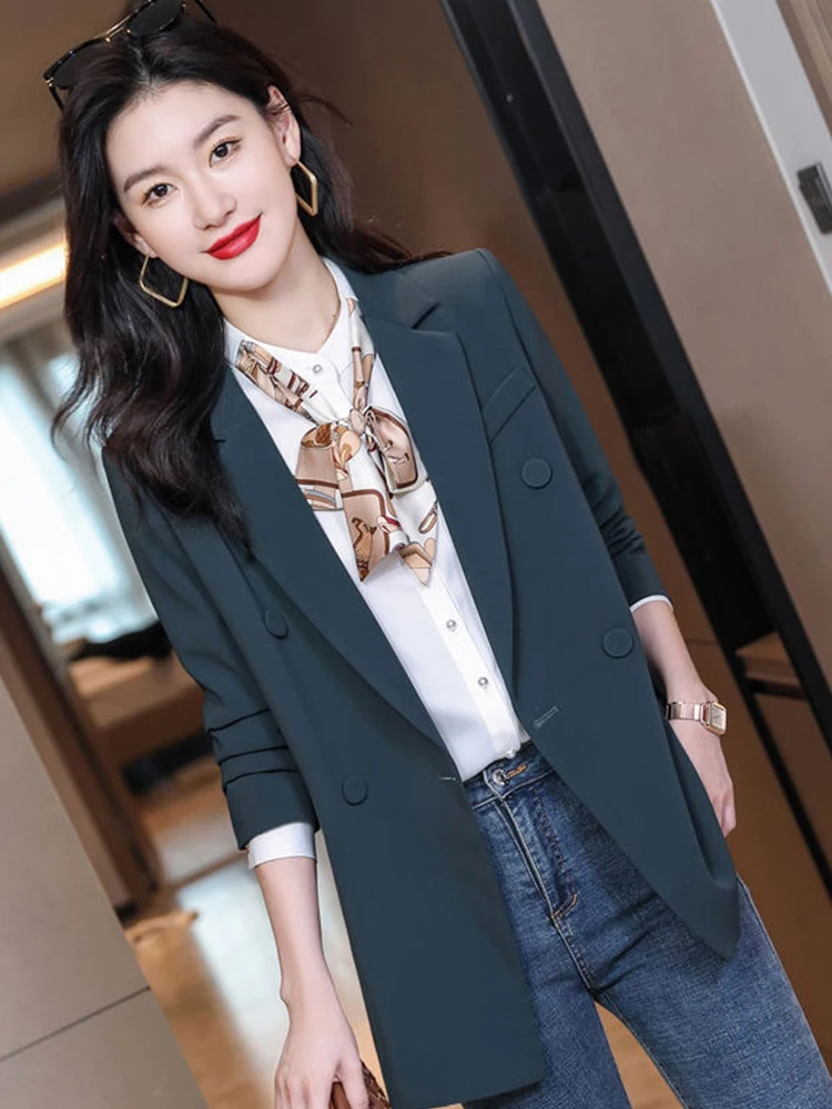 High-quality Casual Coffee Business Blazer Coats with Pocket for Women Office lady Outwear formal Jacket