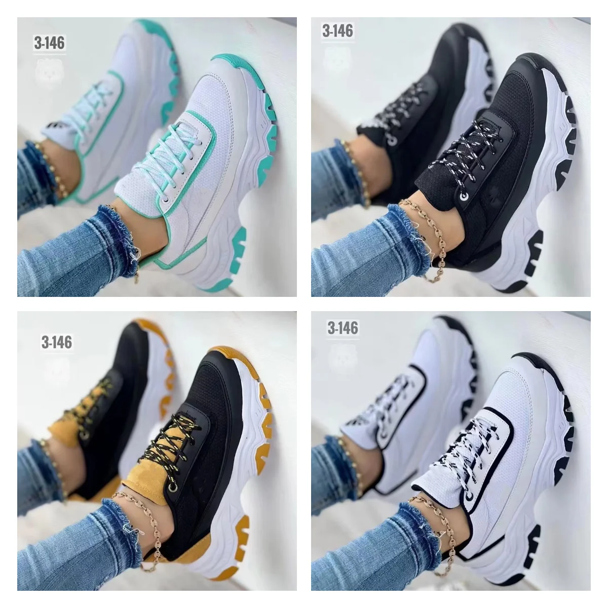 Platform Sneakers 2023 New Fashion Plus Size Casual Sports Shoes Women Lace-up Mesh Breathable Women's Vulcanized Shoes