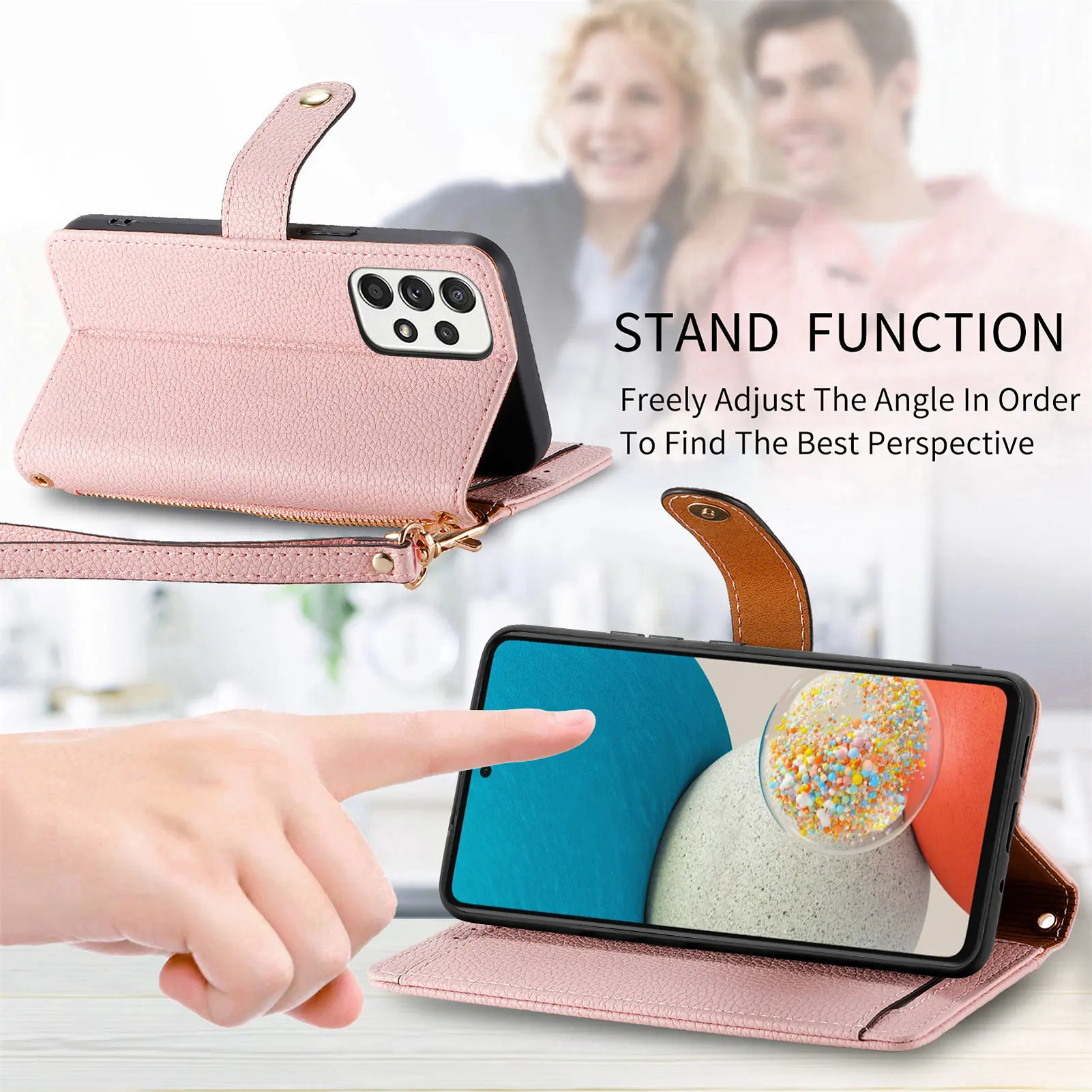 Wallet Leather Flip Case for Samsung Galaxy A43 A34 A54 A14 A13 A24 F14 M14 M54 A53 A73 A33 A52 A72 Love Heart Zipper Bag Cover