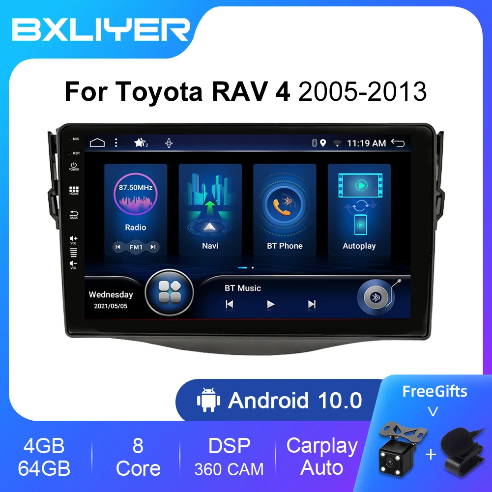 

Автомагнитола BXLIYER Android 10 для Toyota RAV4 Rav 4 2005-2013, мультимедийный видеоплеер 2 Din, GPS-навигация Carplay DSP 4 + 64 ГБ
