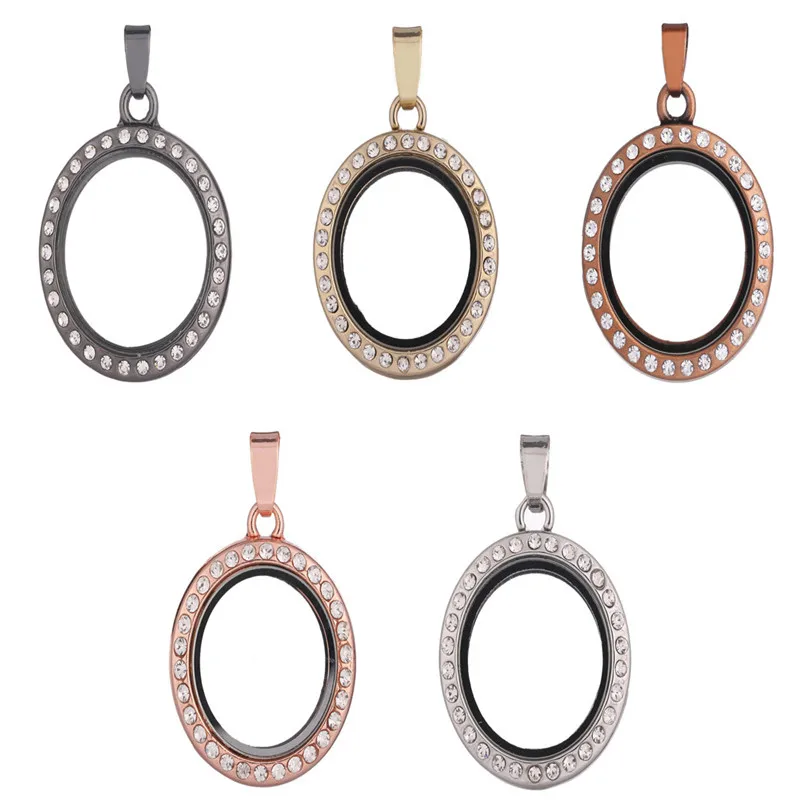 

10PCS 25mm Diamond-studded Buckle Locket Alloy Openable Living memory Floating Pendant Charms Jewelry Making Necklace Keychain