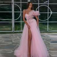 verngo sweet pink tulle wedding dresses sweetheart side slit ruffles one shoulder bride gowns garden legant evening prom dress