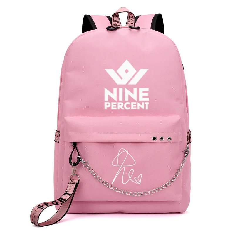 Nine Percent IKun Stars Fans USB Backpack School Bags Mochila Travel Laptop Chain Headphone Port