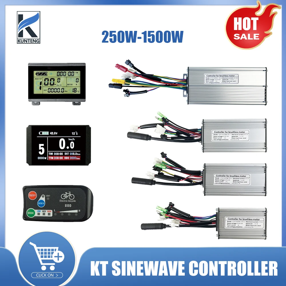 Electric Bicycle KT Ebike Sinewave Controller 36V48V 15A17A22A25A30A With LCD Display LCD3 LCD4 LCD5 LCD8H KT Ebike Accessories