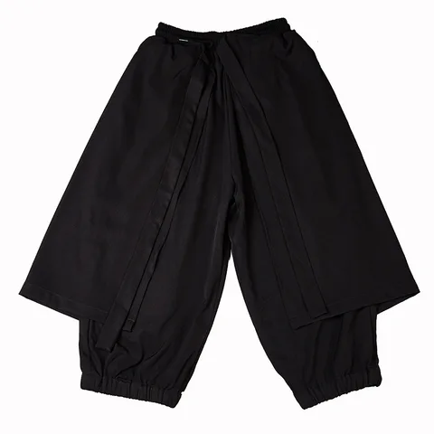 Black Men's Casual Jogging Pants Elastic Waist Loose Irregular Culottes Japanese Yamamoto Street Style Harajuku Wide Leg Pants