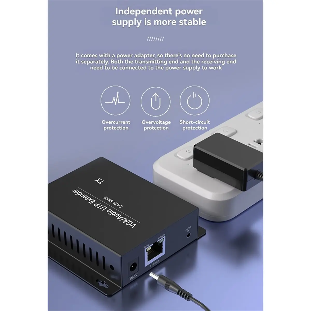Фото Удлинитель VGA DTC5 с аудиовыходом через UTP, кабель-удлинитель VGA-RJ45 с аудиопортом 3,5 мм, 1080P, дальность 150 м, вилка EU №4