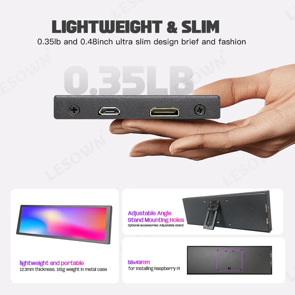 LESOWN 7 84-дюймовый растянутый экран с экраном 400x1280 IPS HDMI 500 кд/м2 высокая яркость