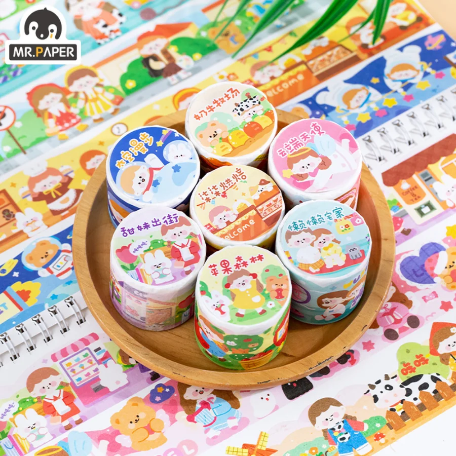 

Mr. Paper 8 Styles 300cm/roll Kawaii Character Sticker Tape Creative Cartoon Cute Girl Hand Account Decoration Washi Tape