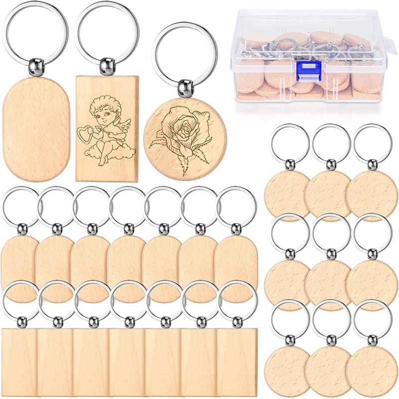 

Wood Key Chain Engraving Key Chain Blanks Key Chain Unfinished Rectangle Oval Round Wood Key Tag With Plastic Container